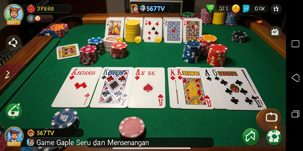 Tampilan gameplay seru Gaple di 567TV dengan pemain yang berinteraksi.