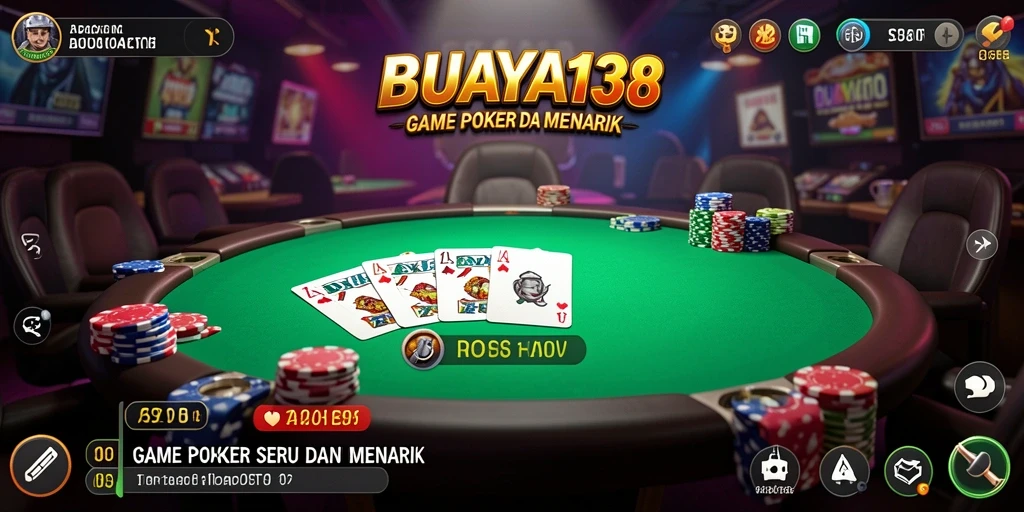 Screenshot gameplay BUAYA138 menampilkan suasana poker yang mendebarkan.
