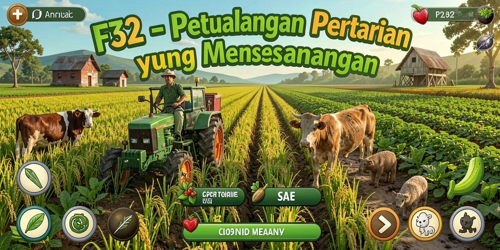 Tangkapan layar F32 menunjukkan pemain mengelola lahan pertanian yang subur.