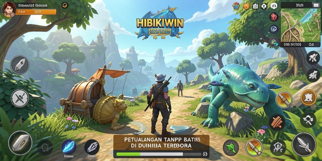 Screenshot gameplay HIBIKIWIN menampilkan petualangan eksplorasi yang mendebarkan.