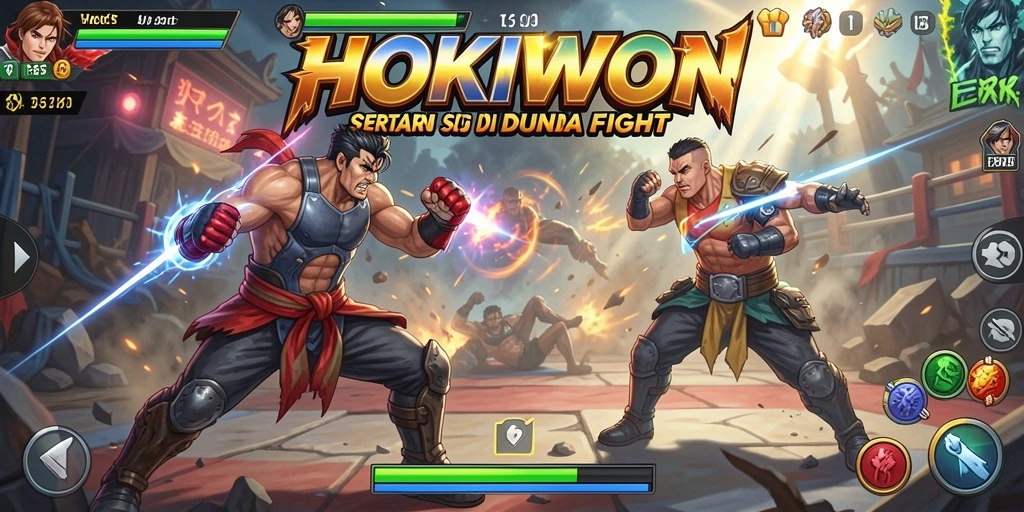 Gameplay HOKIWON yang seru dan mendebarkan dalam pertarungan Fighting.