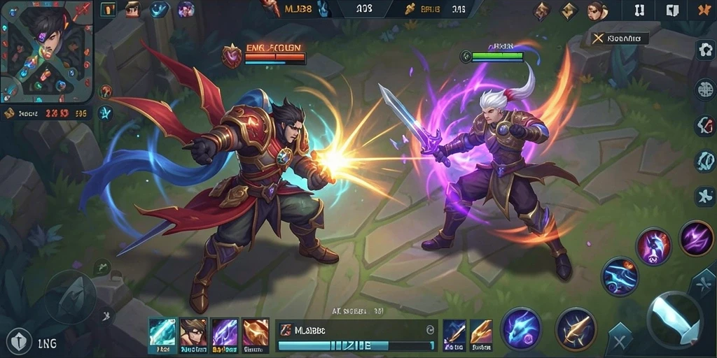 Tampilan gameplay pertarungan MLBB8 yang mendebarkan dan intens.