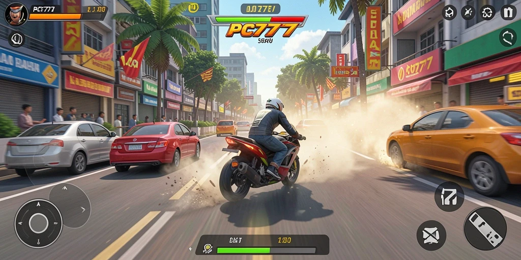 Tampilan menggoda dari gameplay PC777 yang penuh aksi balap.