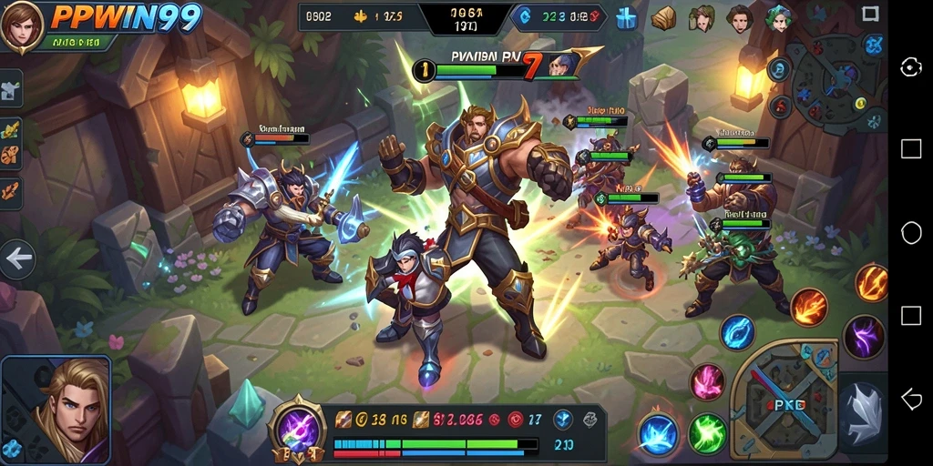 Screenshot menunjukkan pertarungan intens dalam game MOBA PPWIN99.