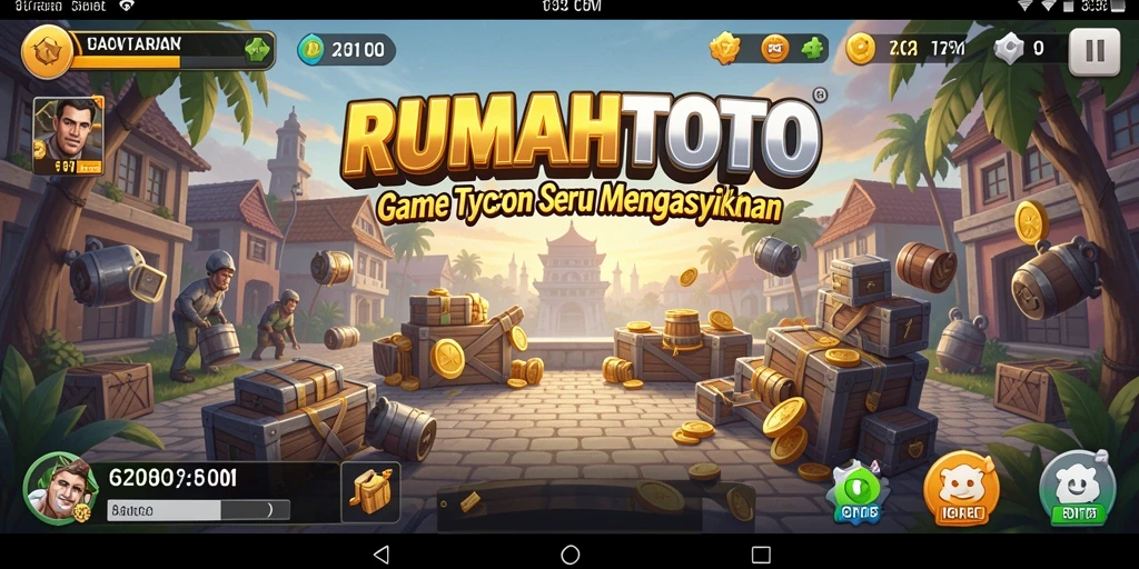 Screenshot gameplay RUMAHTOTO yang menunjukkan keramaian dan aktivitas bisnis.