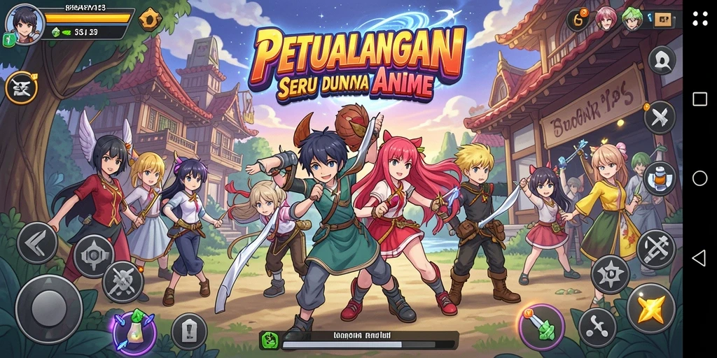Tampilan gameplay anime yang penuh warna dan dinamis.