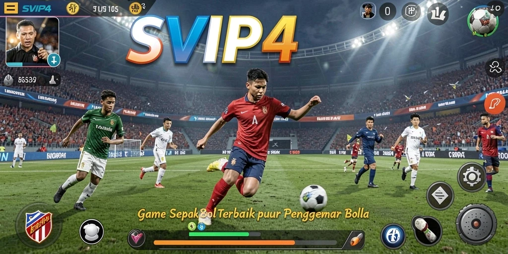 Screenshot gameplay SVIP4 yang menampilkan aksi sepak bola yang mendebarkan.