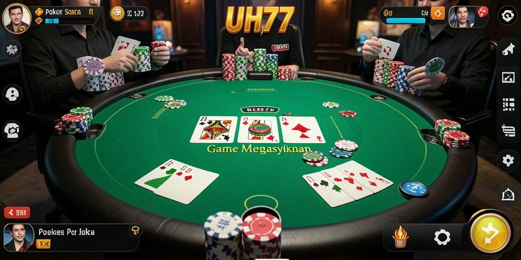 Screenshot gameplay UH77 menampilkan suasana Poker yang seru.
