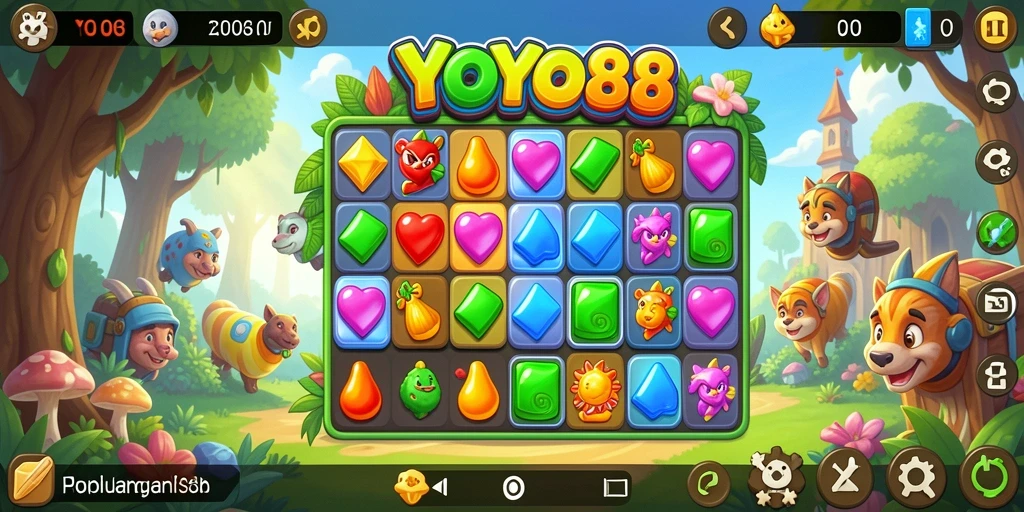 Tampilan permainan Match-3 yang menarik dan penuh warna di YOYO88.